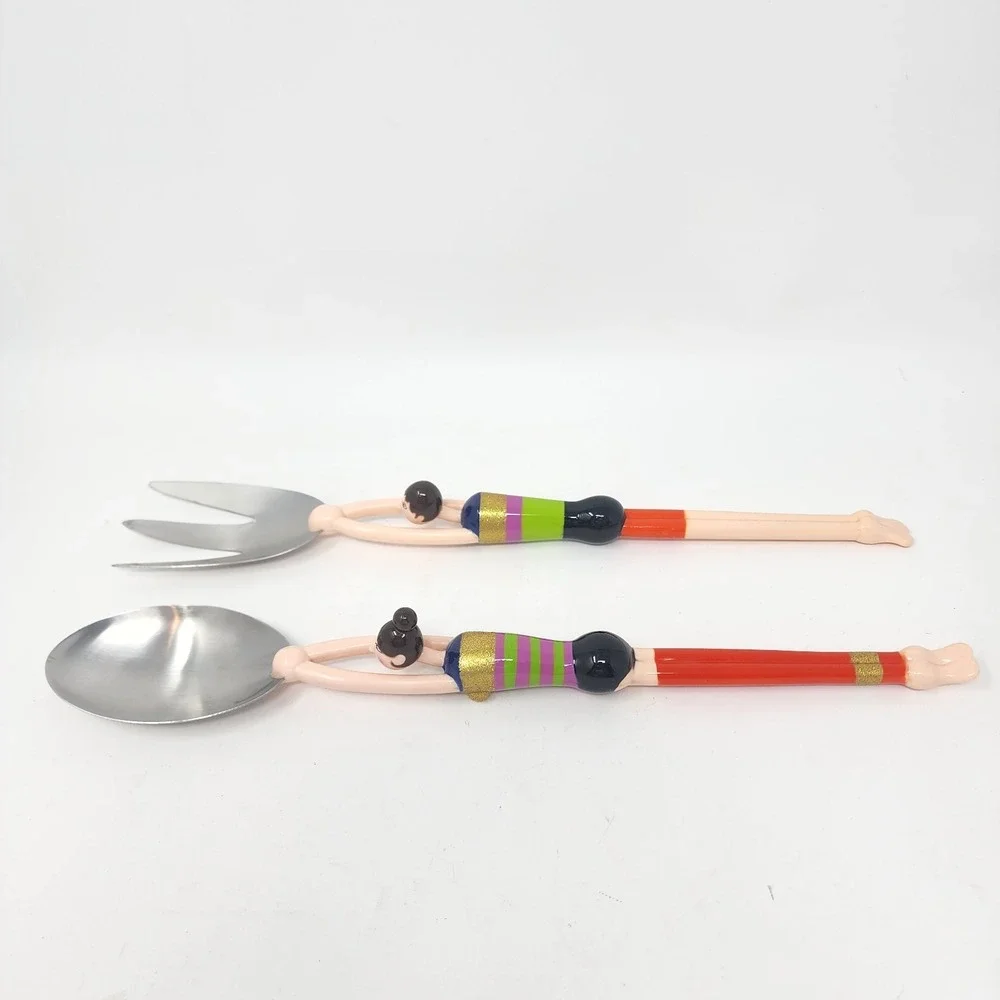 Pylones Paris Salad Pasta Serving Fork and Spoon Set Swimmers 13'' Vintage